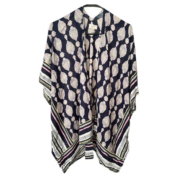 Loft Blue Printed Boho Print Kimono Wrap Cardigan, One Size - Picture 2 of 7